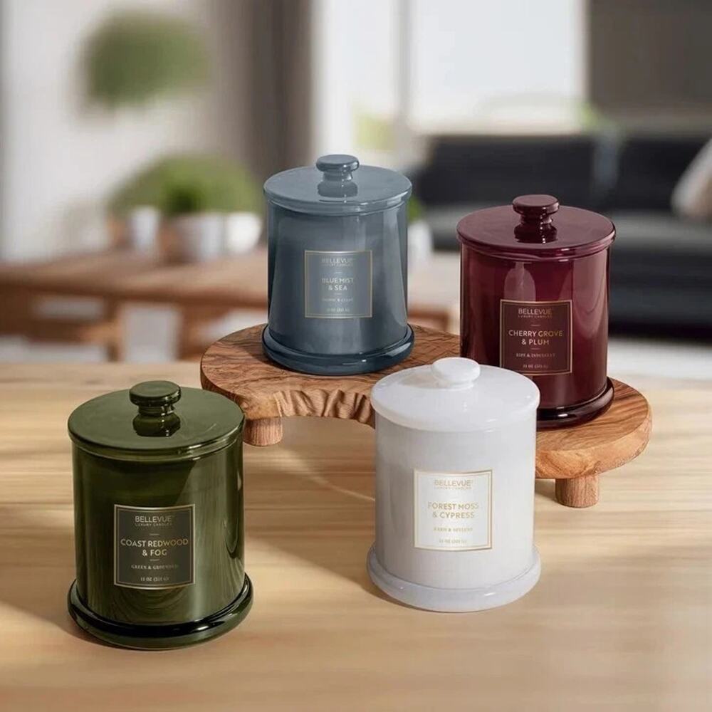 Bellevue Luxury Scented Soy Blend Glass Candles 11 oz 4-Pack with Lids NEW